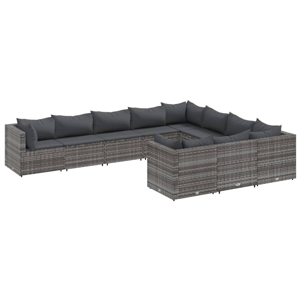 10-delige Loungeset met kussens poly rattan grijs is nu te koop bij PeponiXL, paradijselijk wonen!