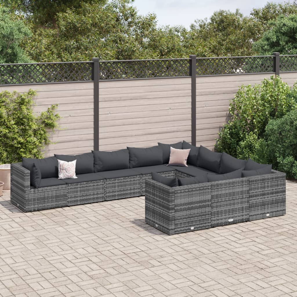 10-delige Loungeset met kussens poly rattan grijs is nu te koop bij PeponiXL, paradijselijk wonen!