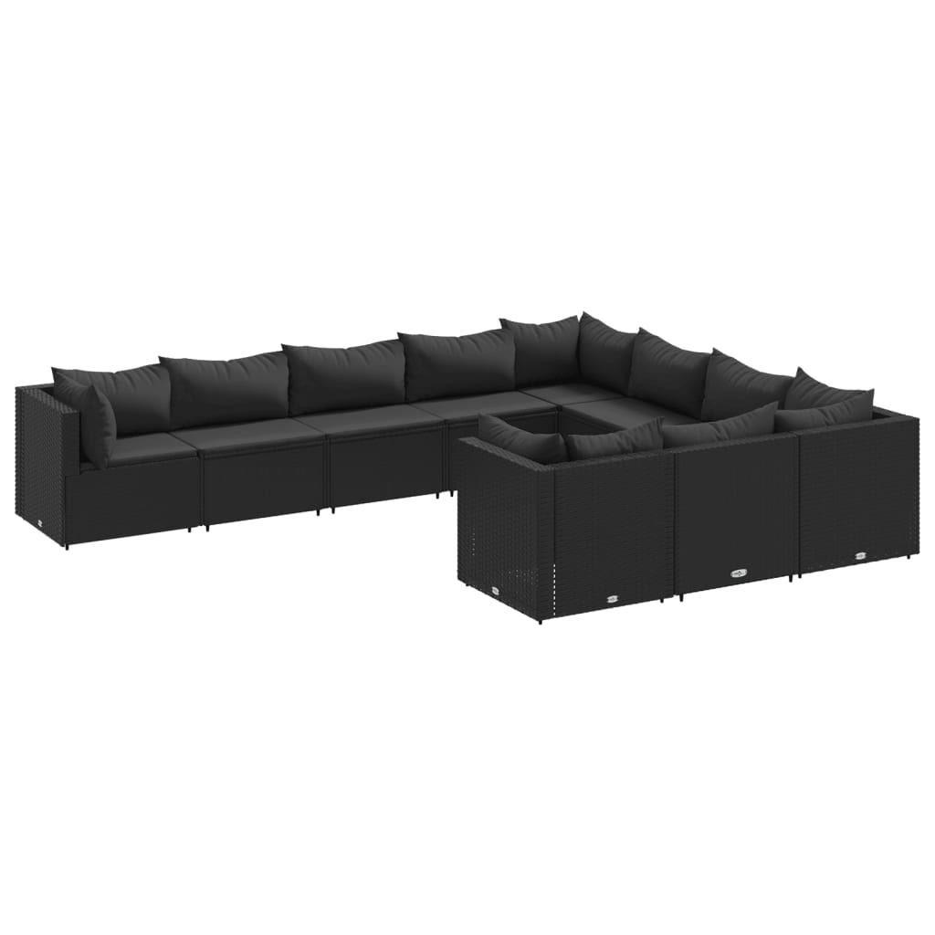 10-delige Loungeset met kussens poly rattan zwart is nu te koop bij PeponiXL, paradijselijk wonen!