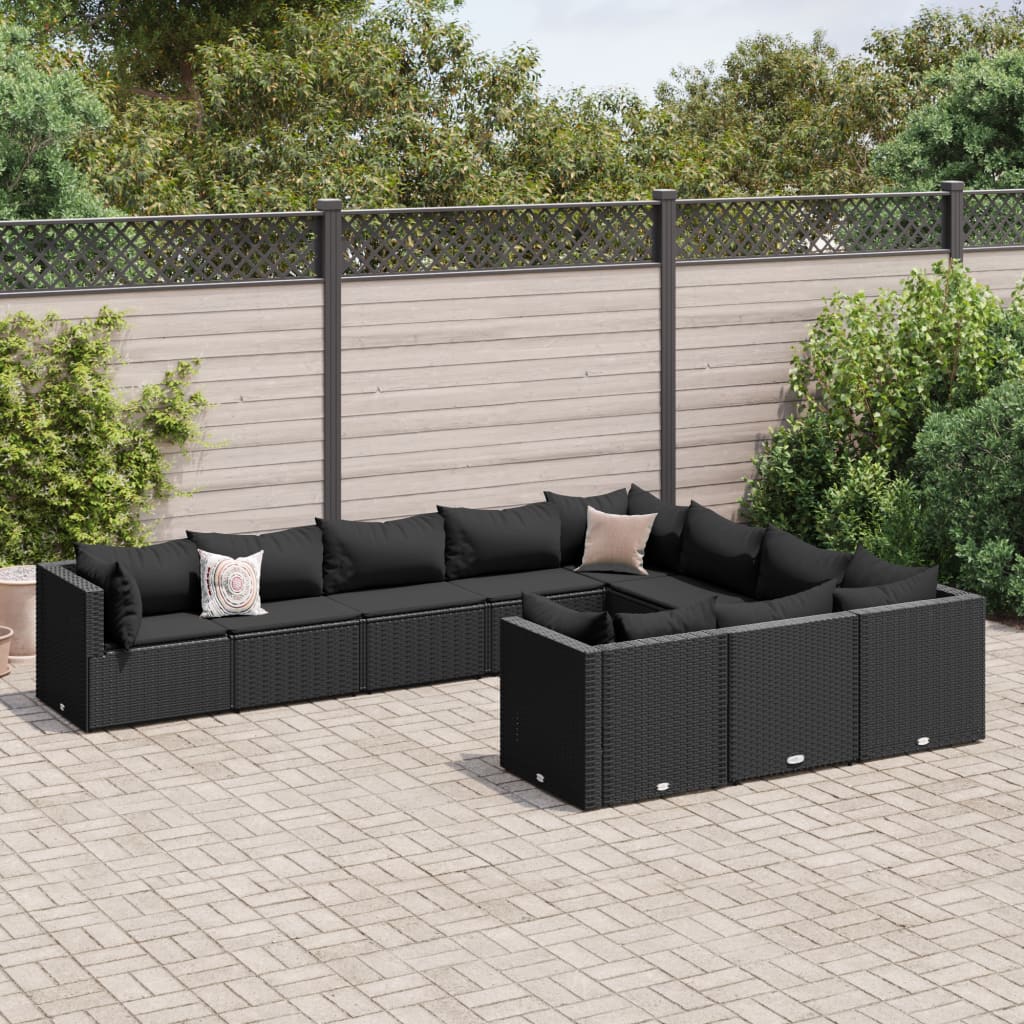 10-delige Loungeset met kussens poly rattan zwart is nu te koop bij PeponiXL, paradijselijk wonen!