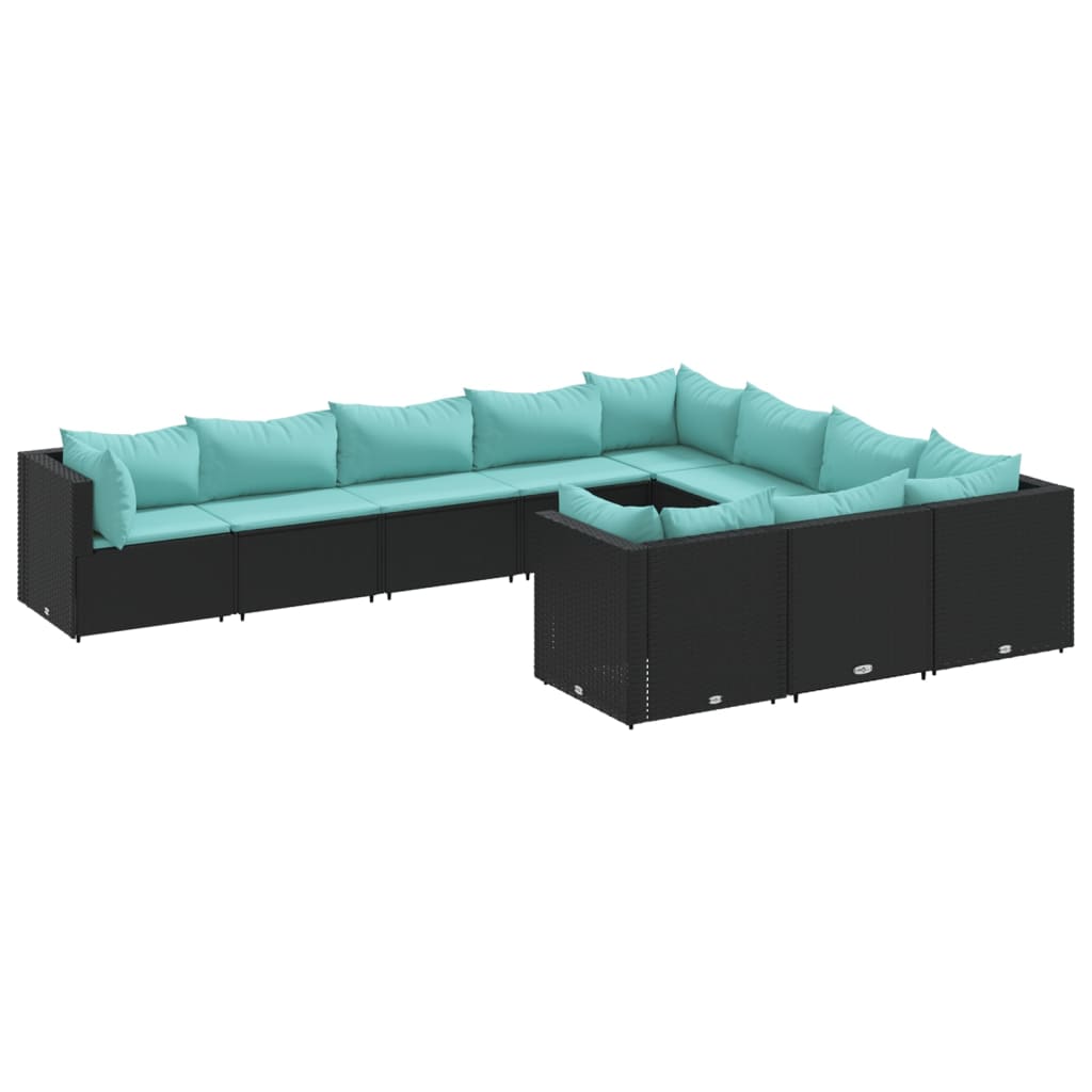 10-delige Loungeset met kussens poly rattan zwart is nu te koop bij PeponiXL, paradijselijk wonen!