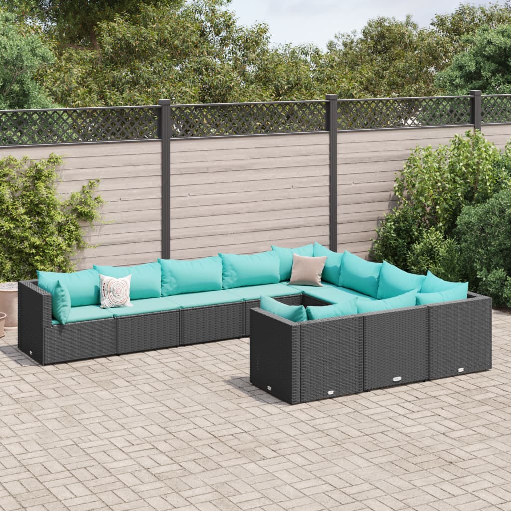 10-delige Loungeset met kussens poly rattan zwart is nu te koop bij PeponiXL, paradijselijk wonen!
