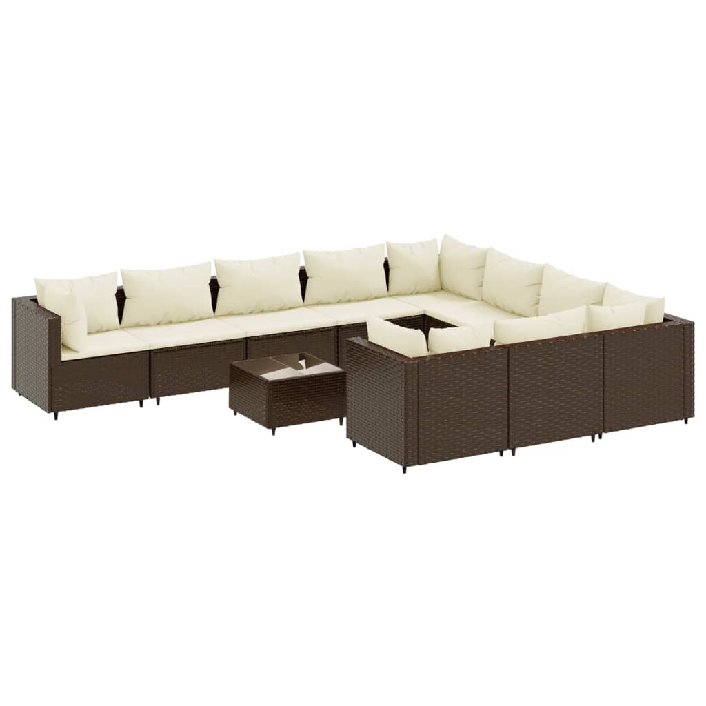 11-delige Loungeset met kussens poly rattan bruin
