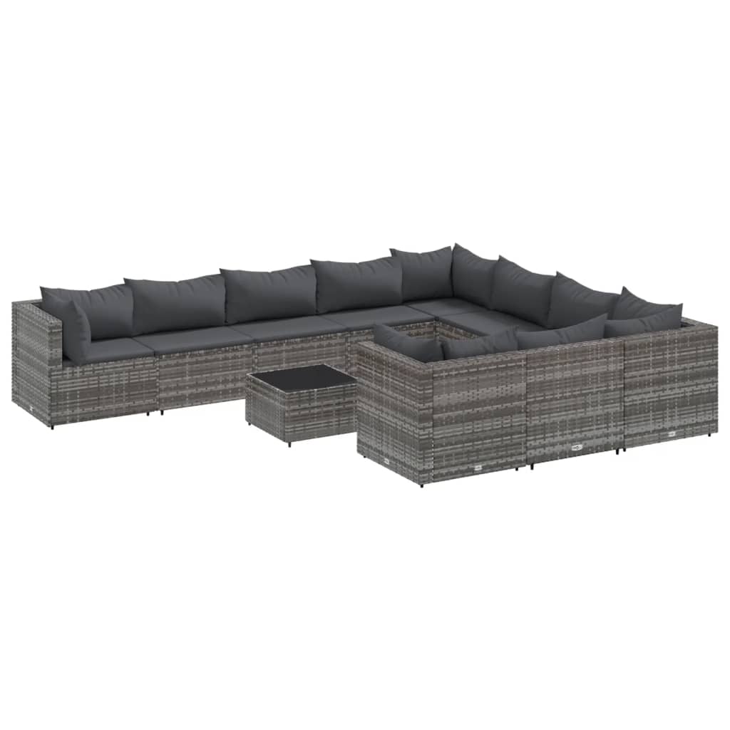 11-delige Loungeset met kussens poly rattan grijs