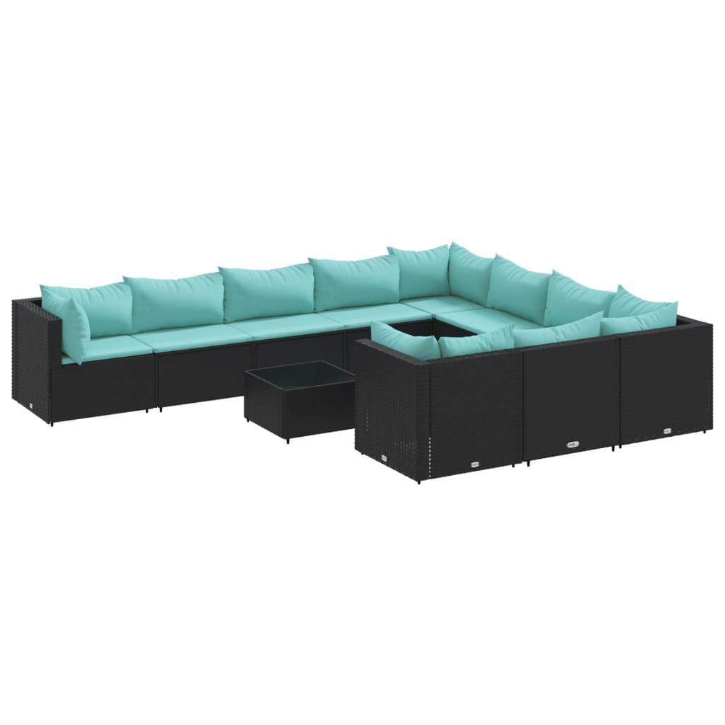 11-delige Loungeset met kussens poly rattan zwart is nu te koop bij PeponiXL, paradijselijk wonen!