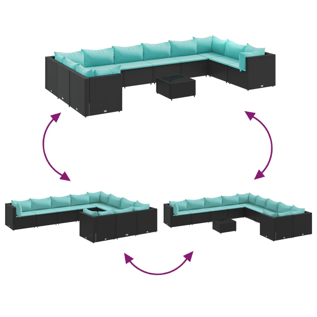 11-delige Loungeset met kussens poly rattan zwart is nu te koop bij PeponiXL, paradijselijk wonen!