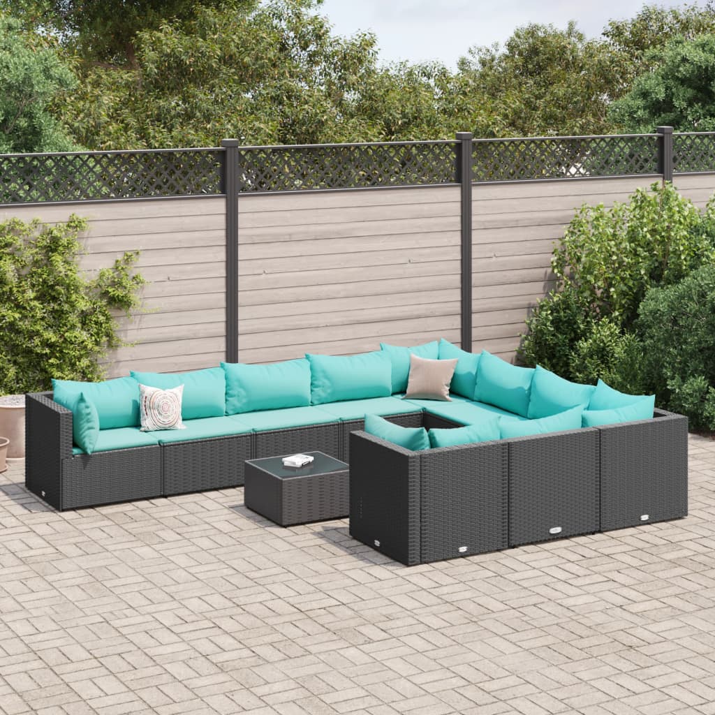 11-delige Loungeset met kussens poly rattan zwart is nu te koop bij PeponiXL, paradijselijk wonen!