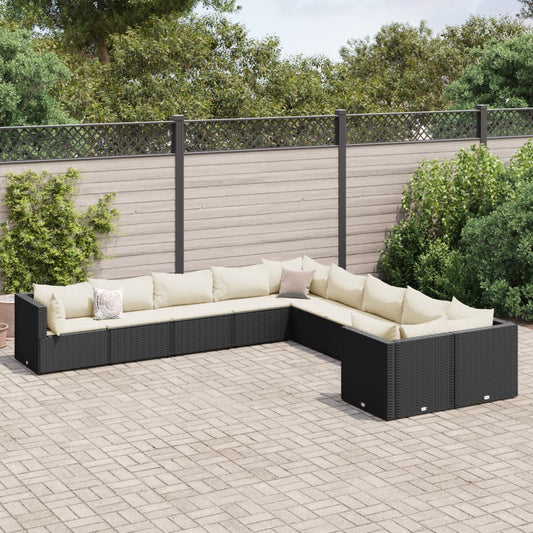 10-delige Loungeset met kussens poly rattan zwart is nu te koop bij PeponiXL, paradijselijk wonen!