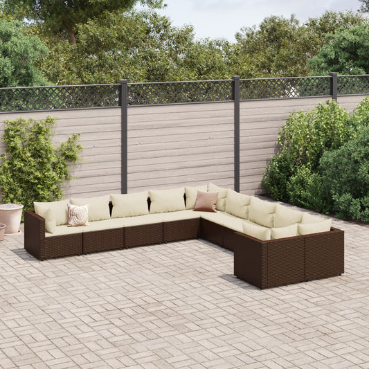 10-delige Loungeset met kussens poly rattan bruin is nu te koop bij PeponiXL, paradijselijk wonen!