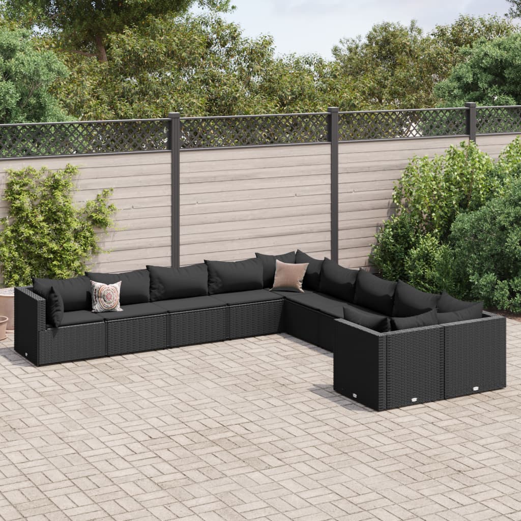 10-delige Loungeset met kussens poly rattan zwart is nu te koop bij PeponiXL, paradijselijk wonen!