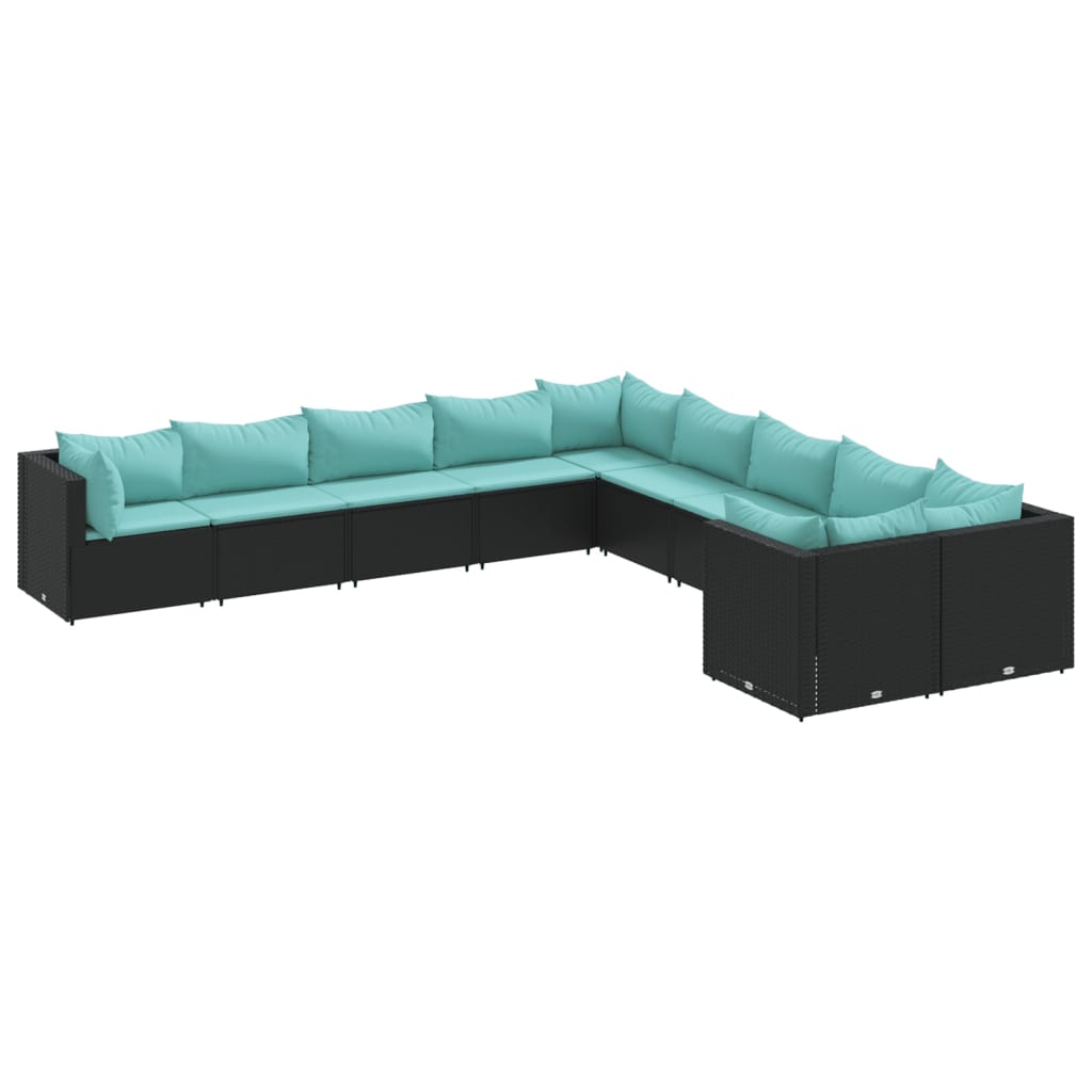 10-delige Loungeset met kussens poly rattan zwart is nu te koop bij PeponiXL, paradijselijk wonen!