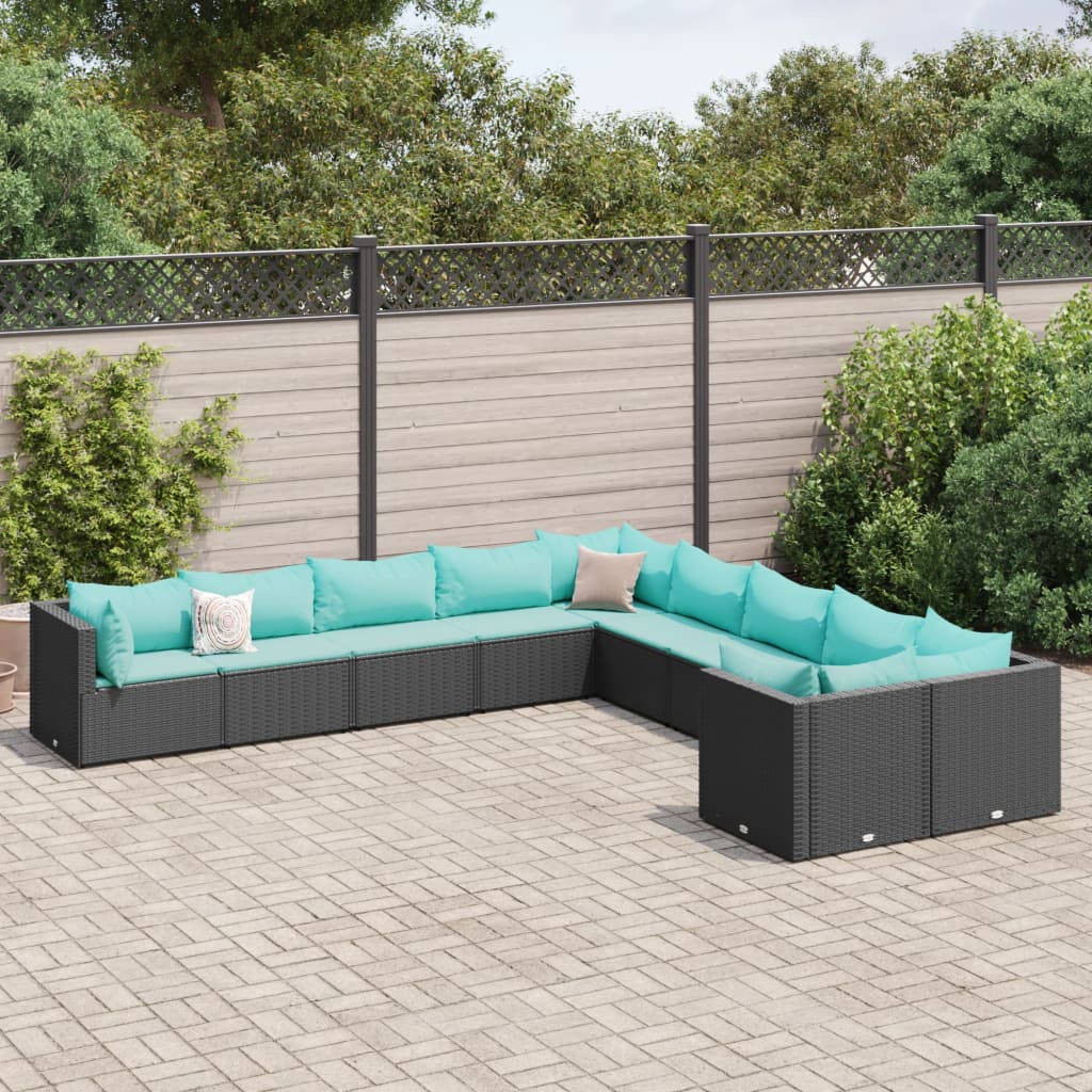 10-delige Loungeset met kussens poly rattan zwart is nu te koop bij PeponiXL, paradijselijk wonen!