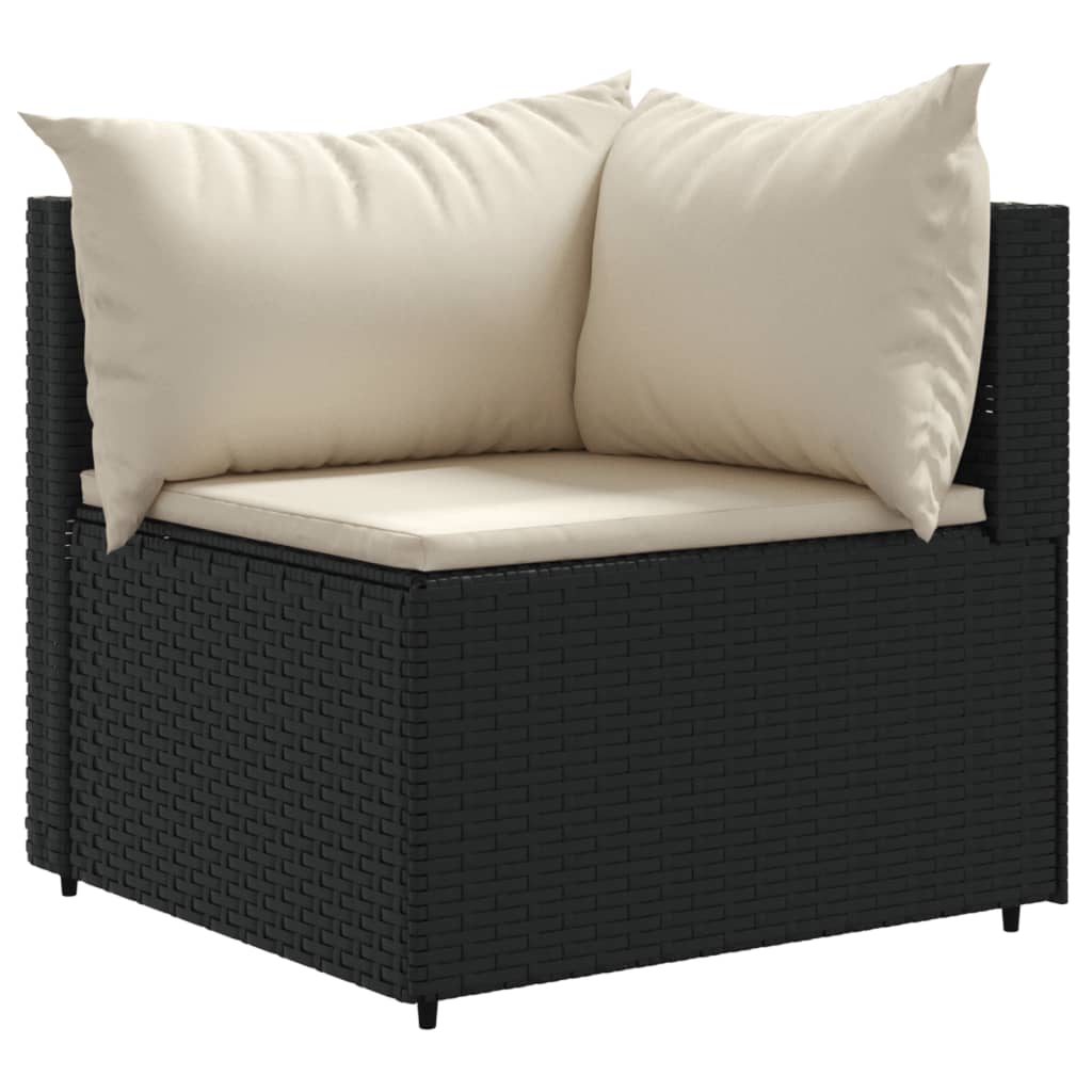 11-delige Loungeset met kussens poly rattan zwart