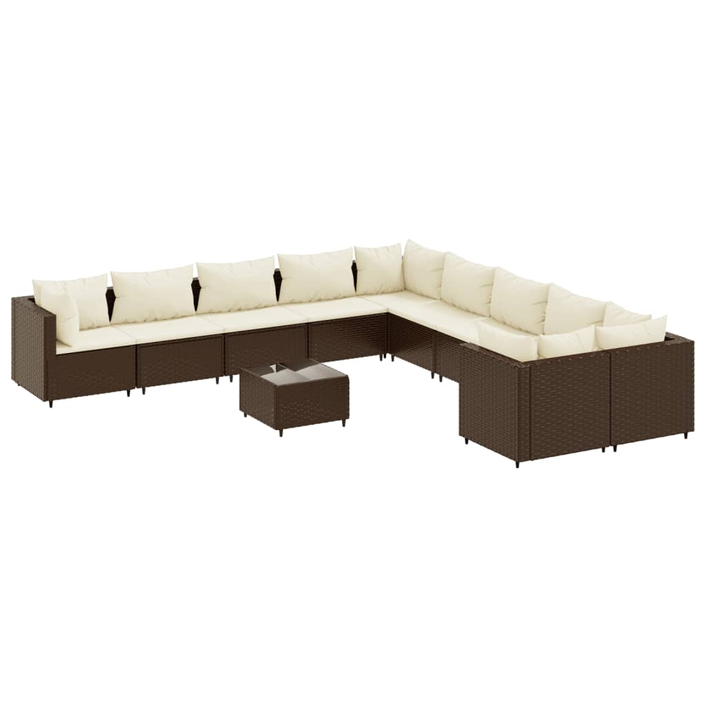 11-delige Loungeset met kussens poly rattan bruin