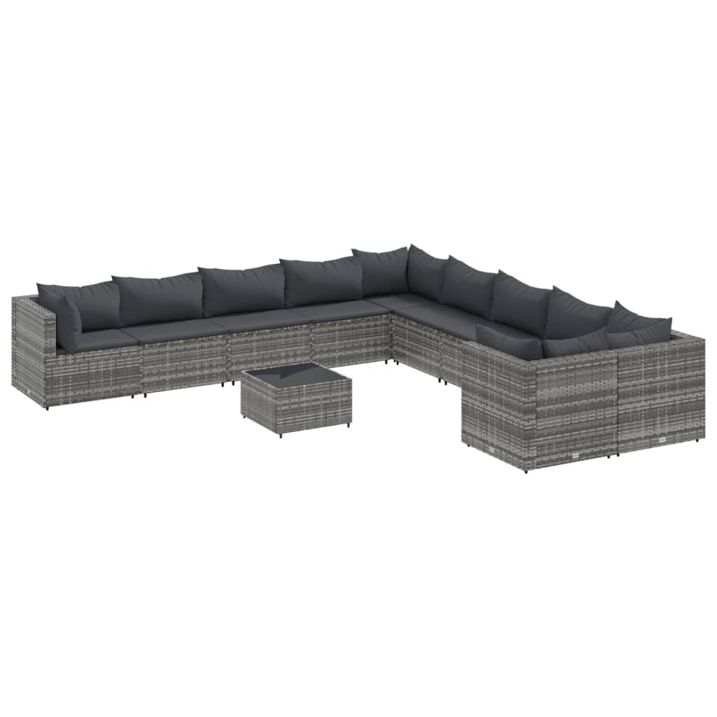 11-delige Loungeset met kussens poly rattan grijs