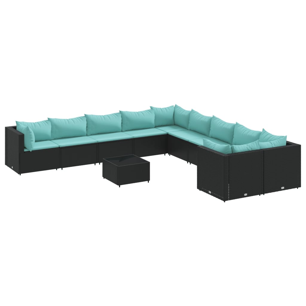11-delige Loungeset met kussens poly rattan zwart is nu te koop bij PeponiXL, paradijselijk wonen!