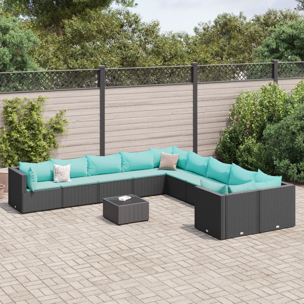 11-delige Loungeset met kussens poly rattan zwart is nu te koop bij PeponiXL, paradijselijk wonen!