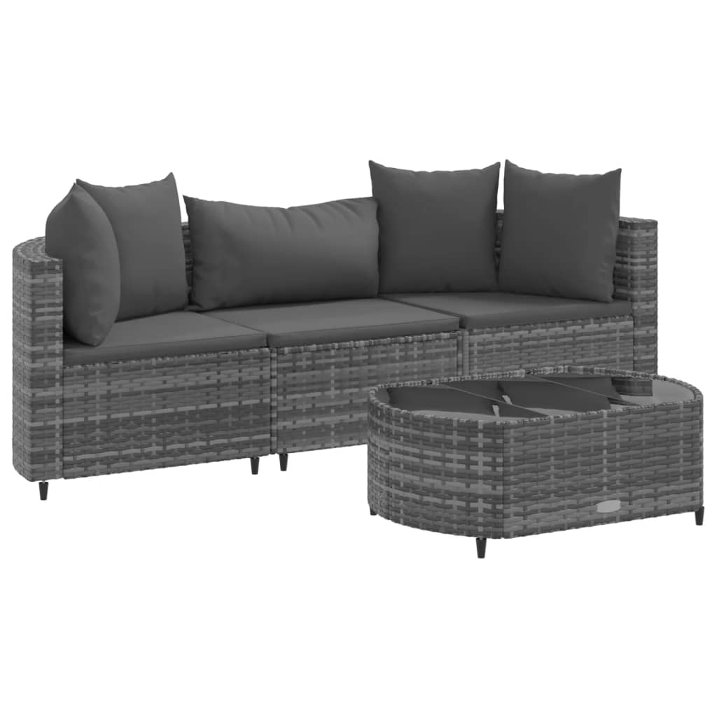 4-delige Loungeset met kussens poly rattan grijs is nu te koop bij PeponiXL, paradijselijk wonen!