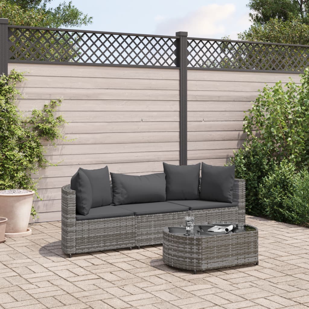 4-delige Loungeset met kussens poly rattan grijs is nu te koop bij PeponiXL, paradijselijk wonen!