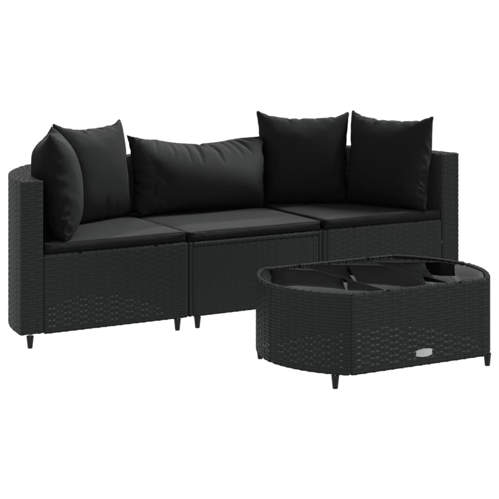 4-delige Loungeset met kussens poly rattan zwart is nu te koop bij PeponiXL, paradijselijk wonen!