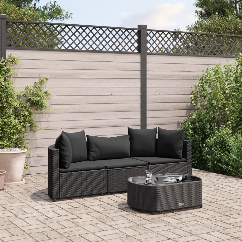 4-delige Loungeset met kussens poly rattan zwart is nu te koop bij PeponiXL, paradijselijk wonen!