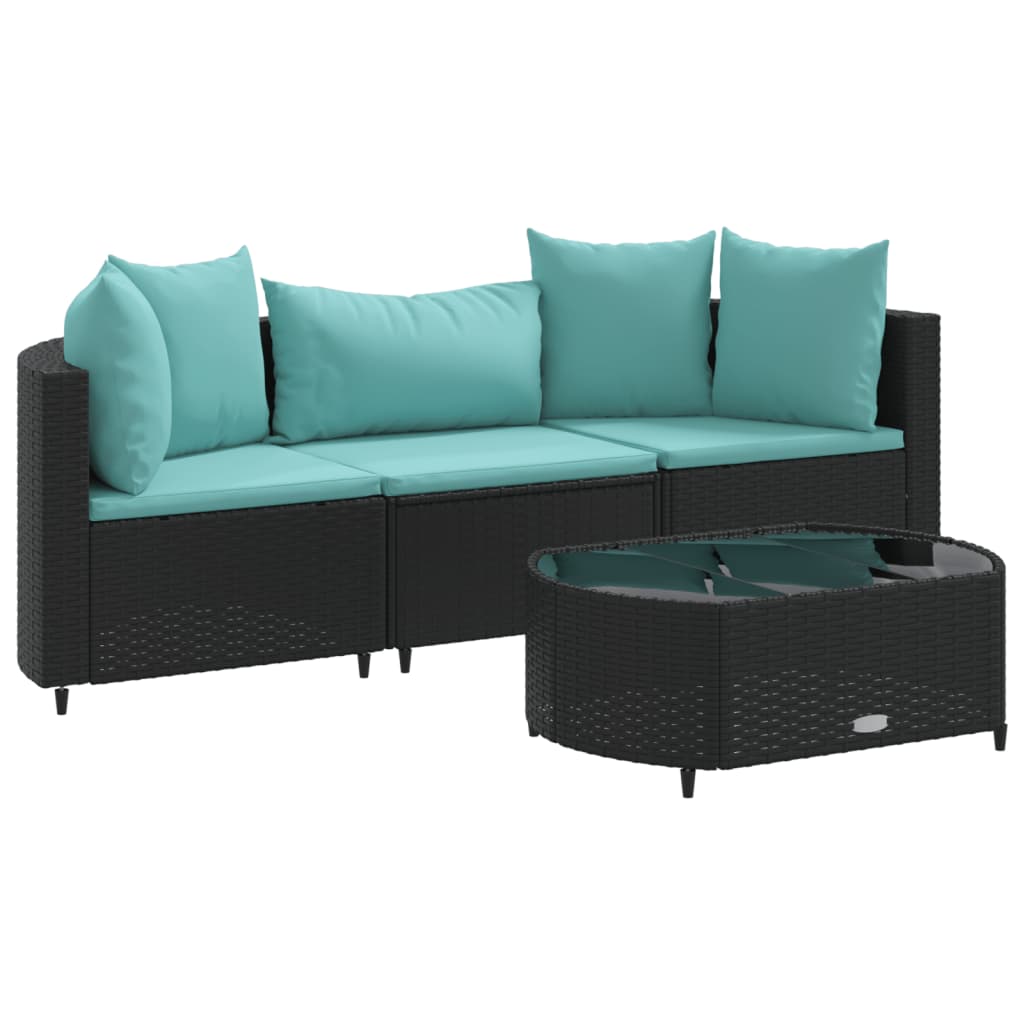4-delige Loungeset met kussens poly rattan zwart is nu te koop bij PeponiXL, paradijselijk wonen!
