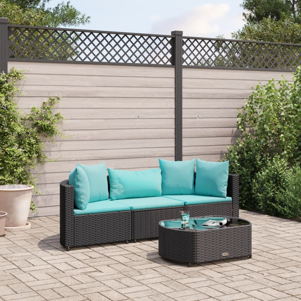 4-delige Loungeset met kussens poly rattan zwart is nu te koop bij PeponiXL, paradijselijk wonen!