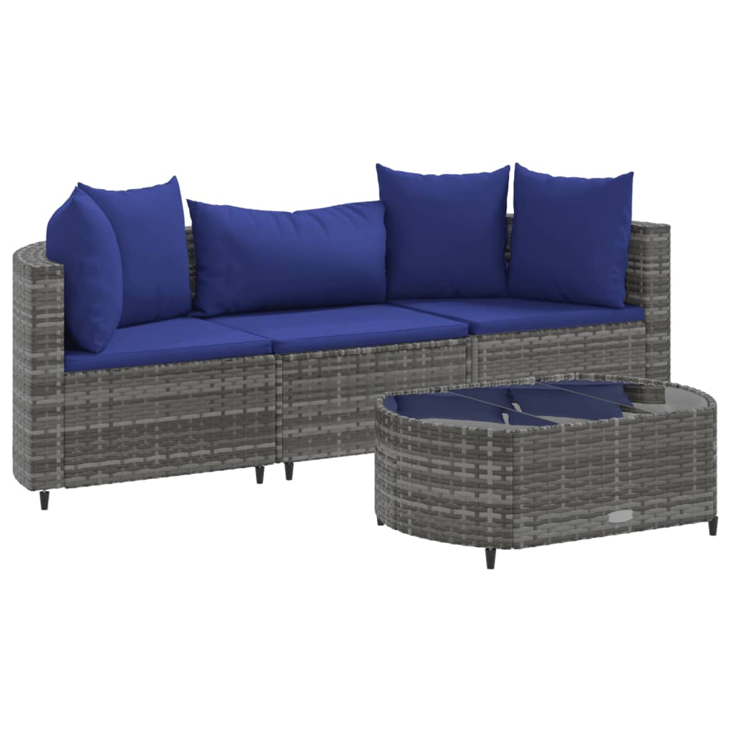 4-delige Loungeset met kussens poly rattan grijs is nu te koop bij PeponiXL, paradijselijk wonen!