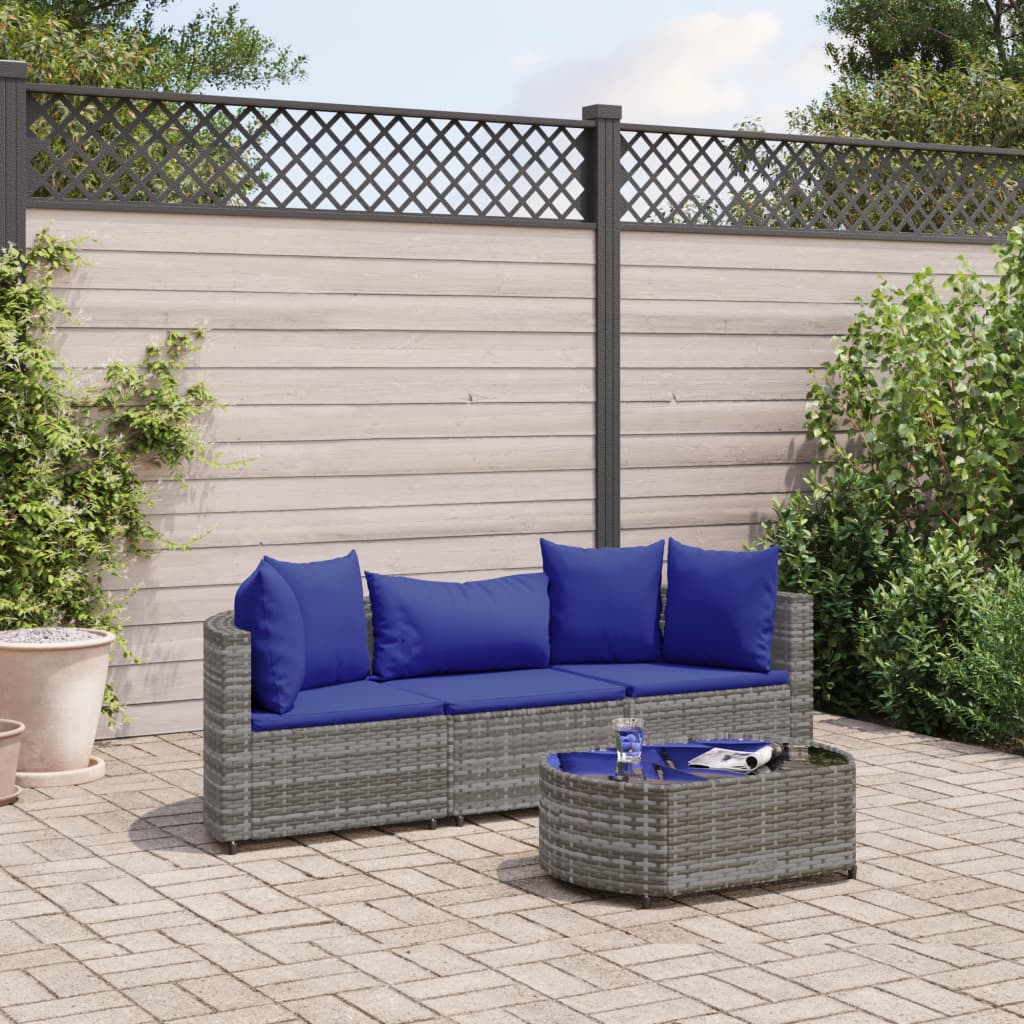 4-delige Loungeset met kussens poly rattan grijs is nu te koop bij PeponiXL, paradijselijk wonen!