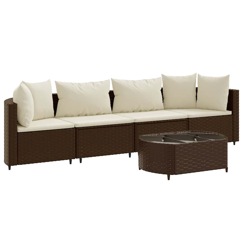 5-delige Loungeset met kussens poly rattan bruin is nu te koop bij PeponiXL, paradijselijk wonen!