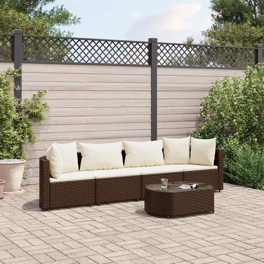 5-delige Loungeset met kussens poly rattan bruin is nu te koop bij PeponiXL, paradijselijk wonen!