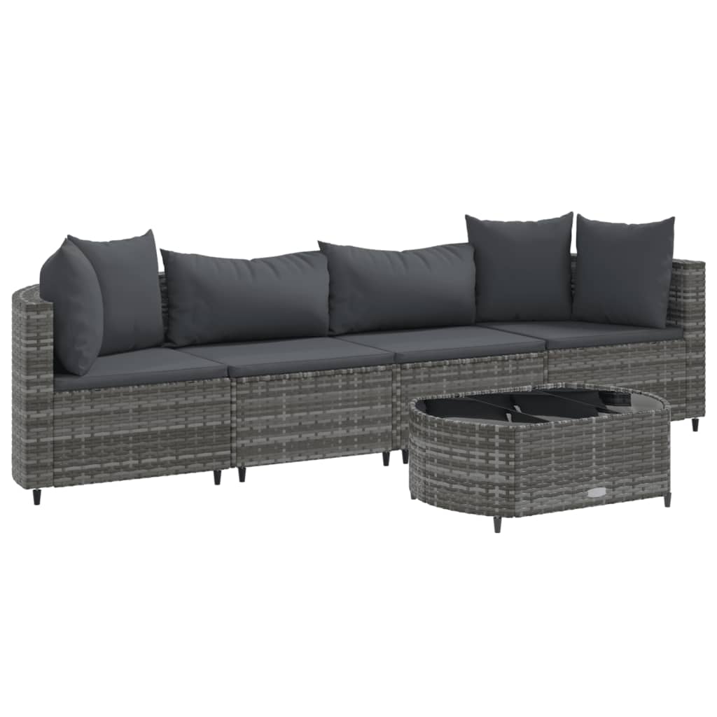 5-delige Loungeset met kussens poly rattan grijs is nu te koop bij PeponiXL, paradijselijk wonen!