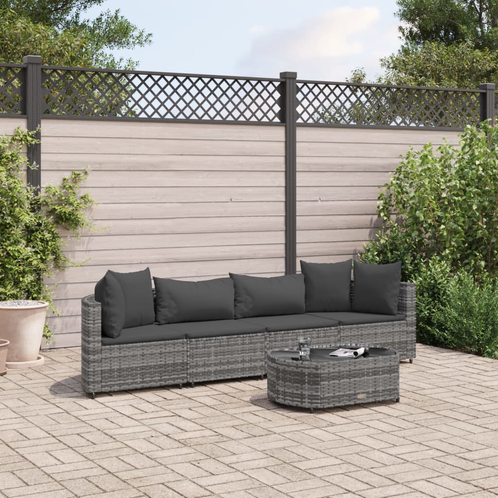 5-delige Loungeset met kussens poly rattan grijs is nu te koop bij PeponiXL, paradijselijk wonen!