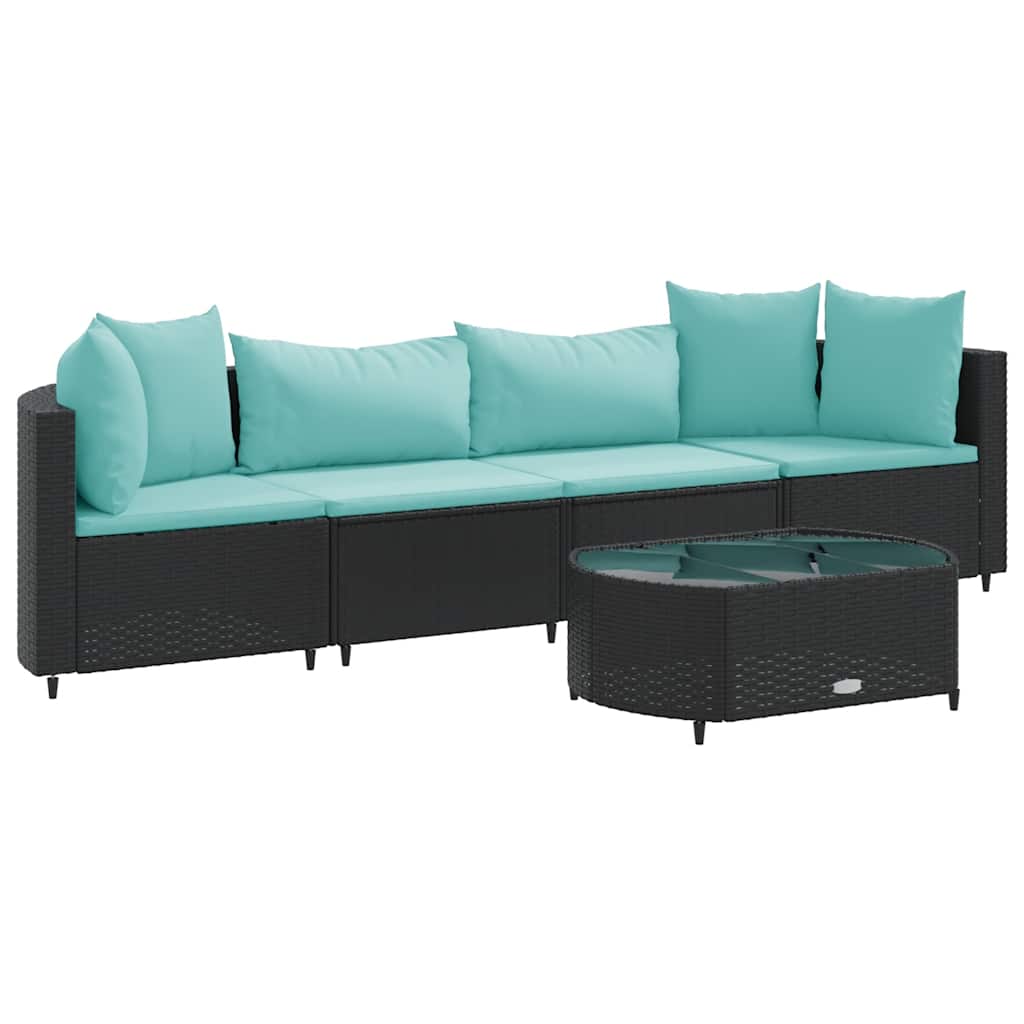 5-delige Loungeset met kussens poly rattan zwart is nu te koop bij PeponiXL, paradijselijk wonen!