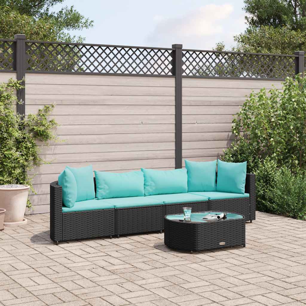 5-delige Loungeset met kussens poly rattan zwart is nu te koop bij PeponiXL, paradijselijk wonen!