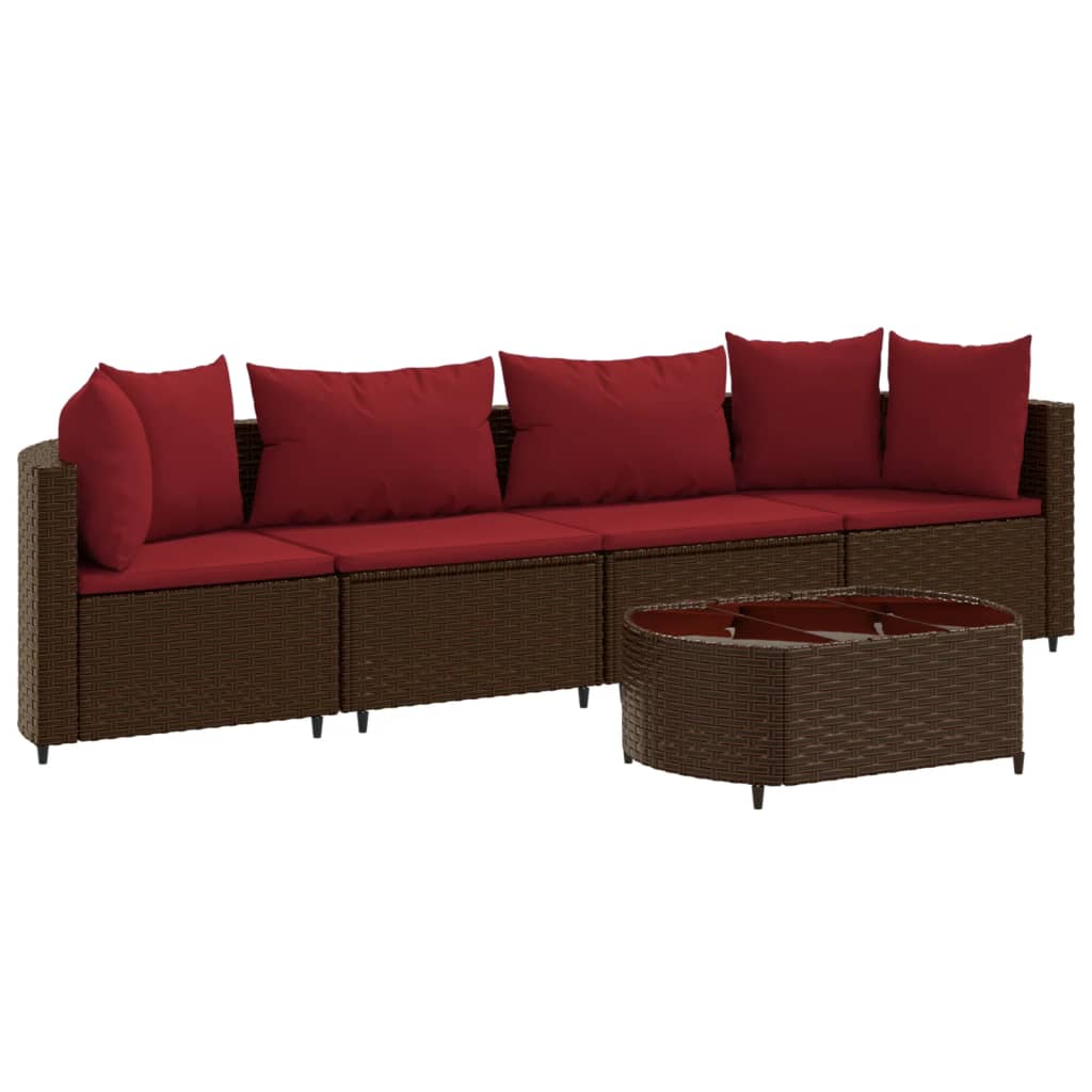 5-delige Loungeset met kussens poly rattan bruin is nu te koop bij PeponiXL, paradijselijk wonen!