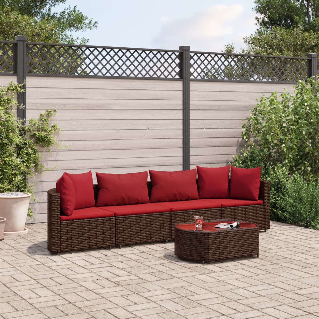 5-delige Loungeset met kussens poly rattan bruin is nu te koop bij PeponiXL, paradijselijk wonen!