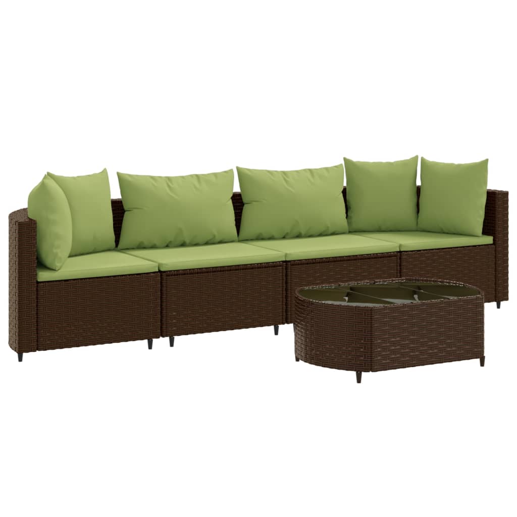 5-delige Loungeset met kussens poly rattan bruin is nu te koop bij PeponiXL, paradijselijk wonen!