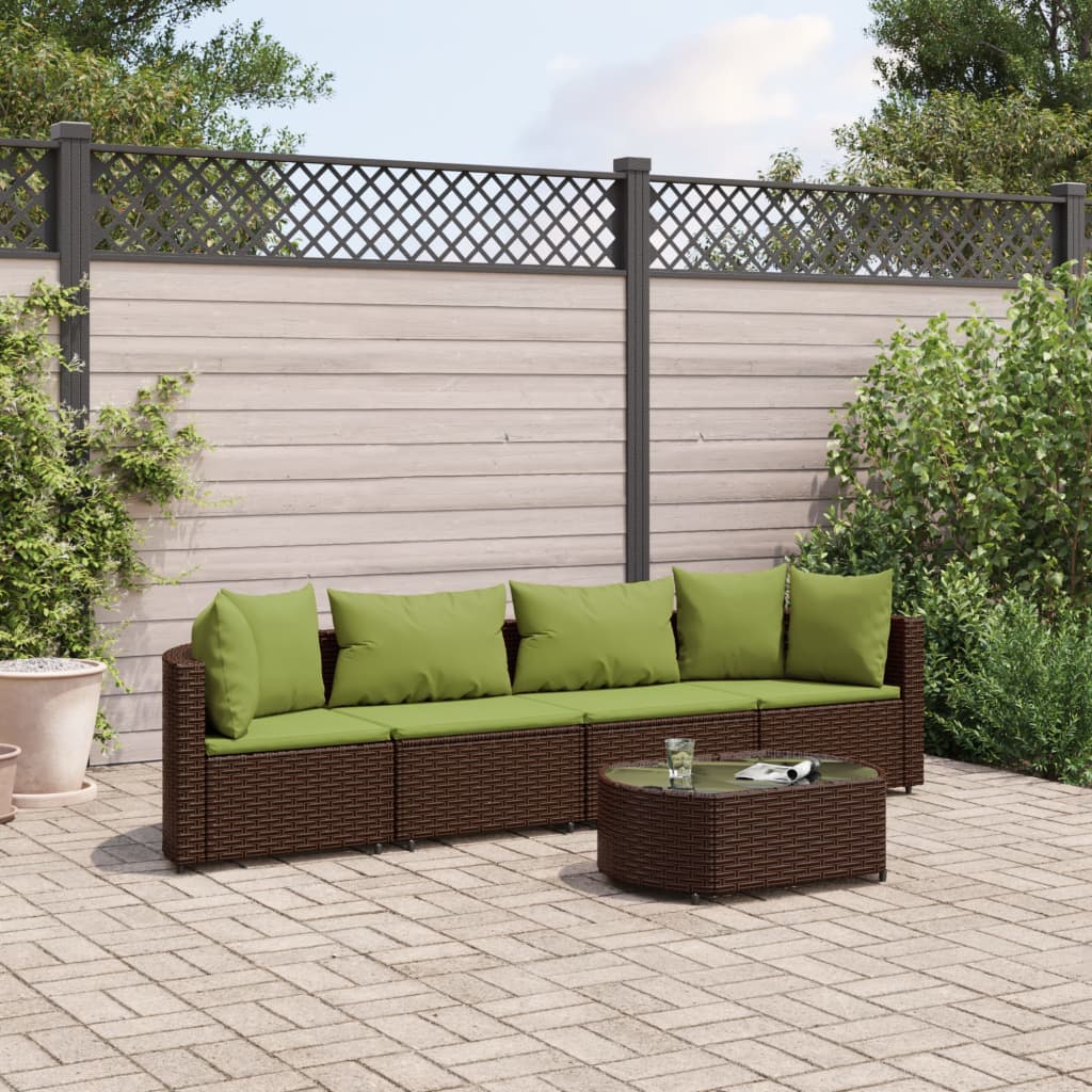 5-delige Loungeset met kussens poly rattan bruin is nu te koop bij PeponiXL, paradijselijk wonen!