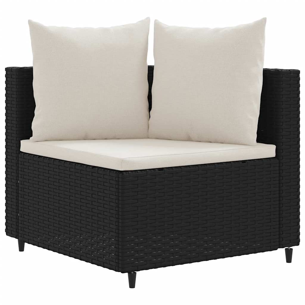 7-delige Loungeset met kussens poly rattan zwart