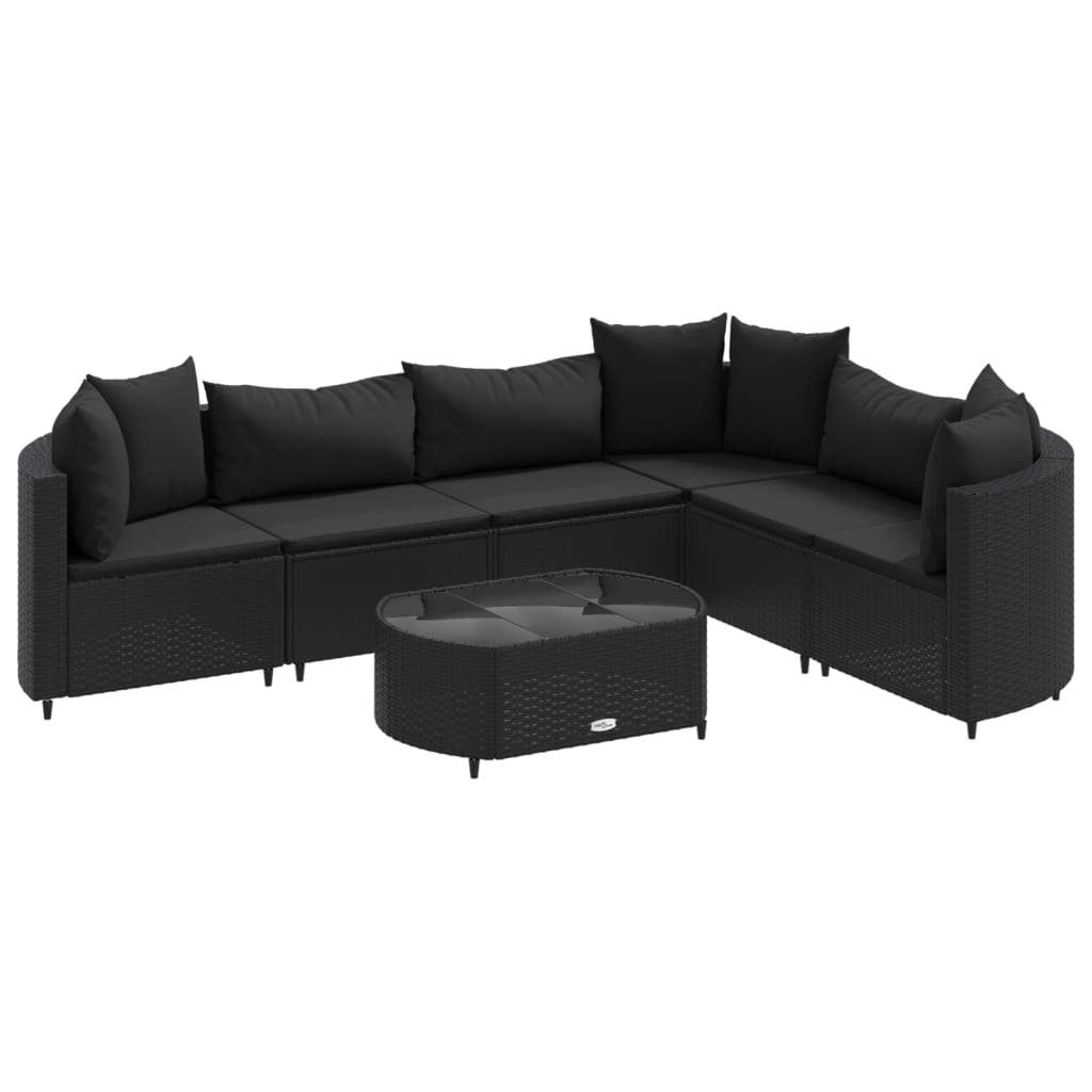 7-delige Loungeset met kussens poly rattan zwart is nu te koop bij PeponiXL, paradijselijk wonen!