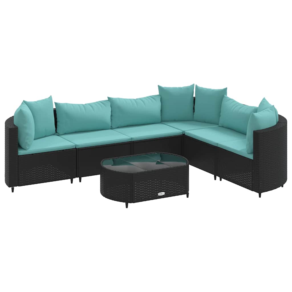 7-delige Loungeset met kussens poly rattan zwart is nu te koop bij PeponiXL, paradijselijk wonen!