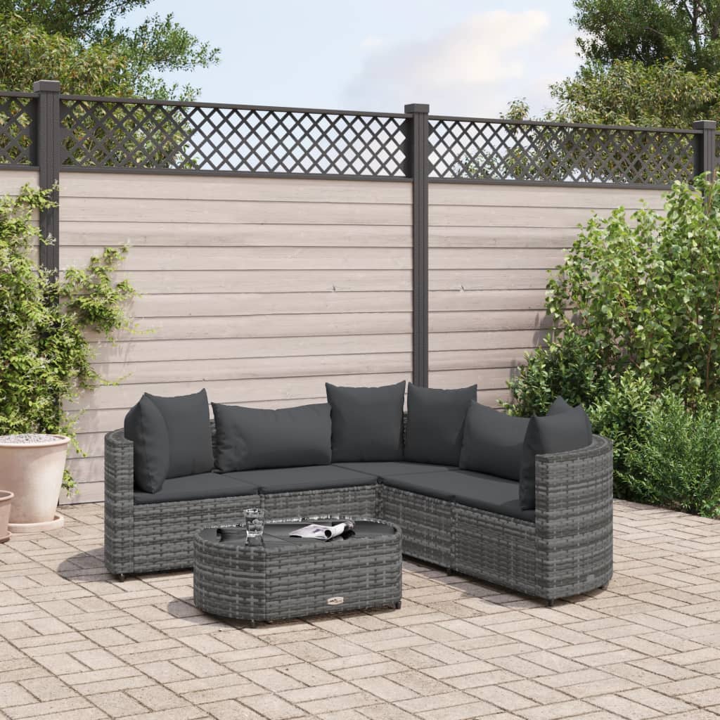 6-delige Loungeset met kussens poly rattan grijs is nu te koop bij PeponiXL, paradijselijk wonen!