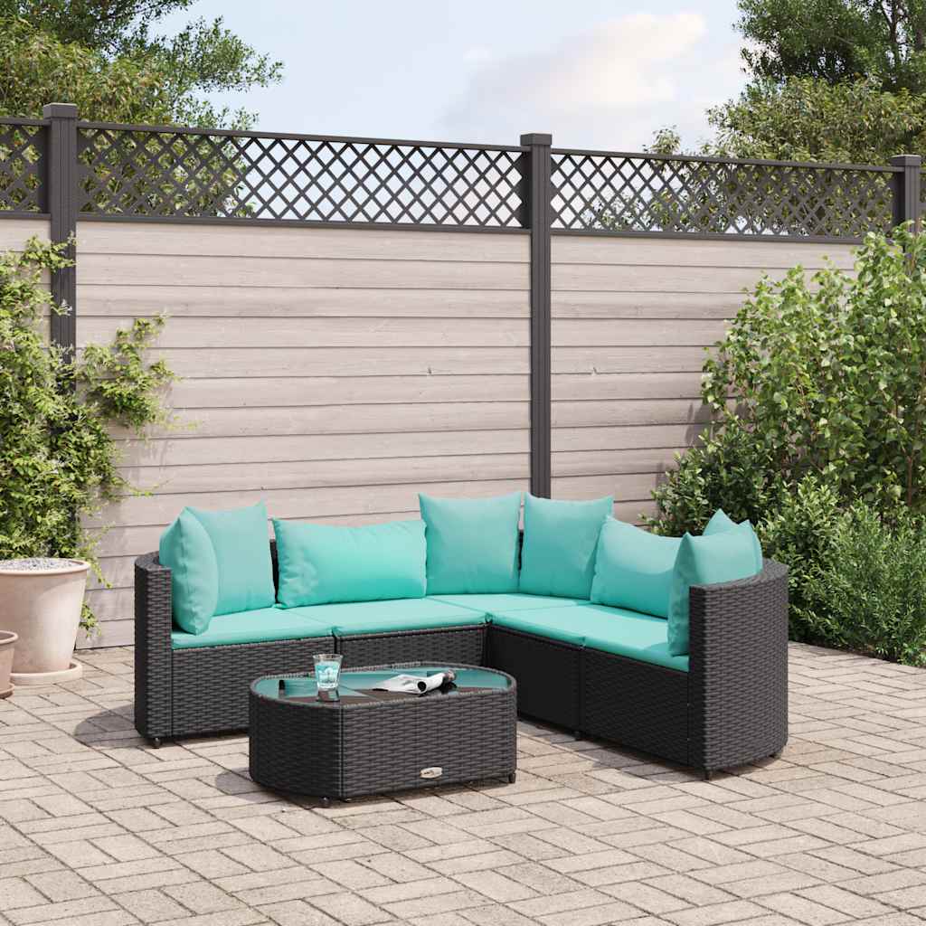 6-delige Loungeset met kussens poly rattan zwart is nu te koop bij PeponiXL, paradijselijk wonen!
