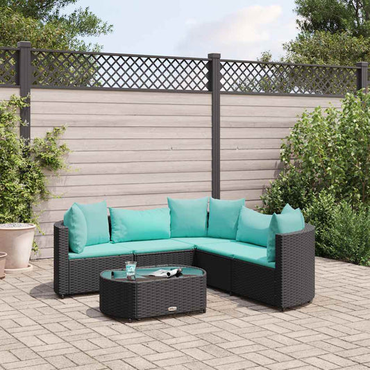 6-delige Loungeset met kussens poly rattan zwart is nu te koop bij PeponiXL, paradijselijk wonen!