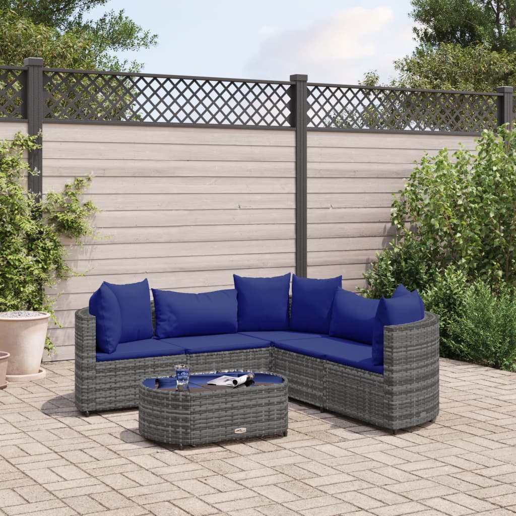 6-delige Loungeset met kussens poly rattan grijs is nu te koop bij PeponiXL, paradijselijk wonen!