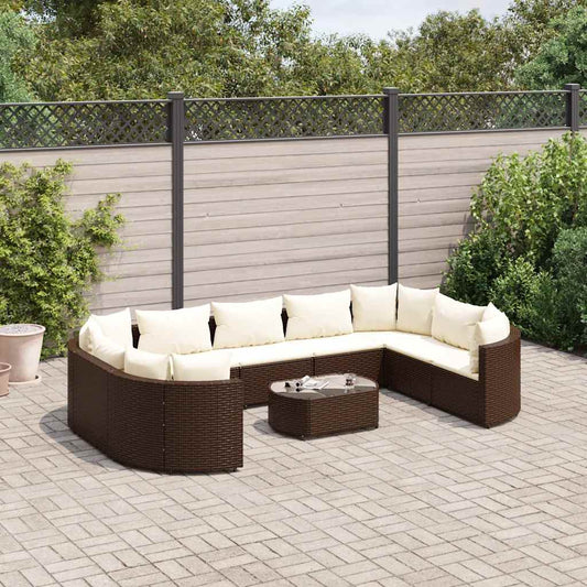 10-delige Loungeset met kussens poly rattan bruin is nu te koop bij PeponiXL, paradijselijk wonen!