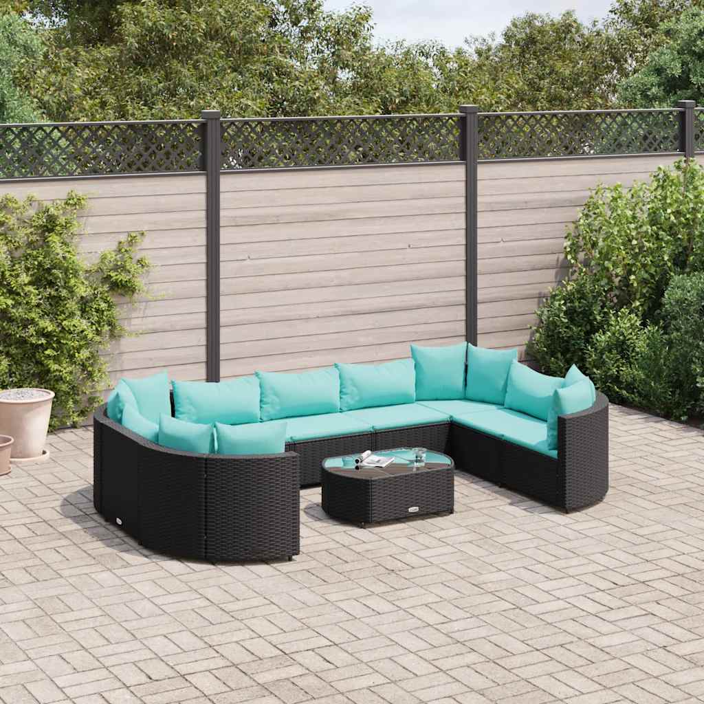 10-delige Loungeset met kussens poly rattan zwart is nu te koop bij PeponiXL, paradijselijk wonen!