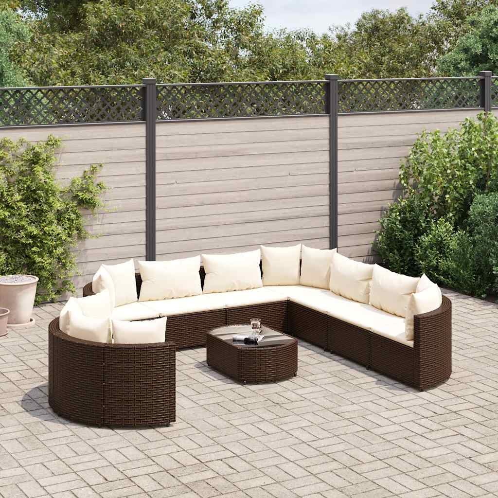10-delige Loungeset met kussens poly rattan bruin is nu te koop bij PeponiXL, paradijselijk wonen!