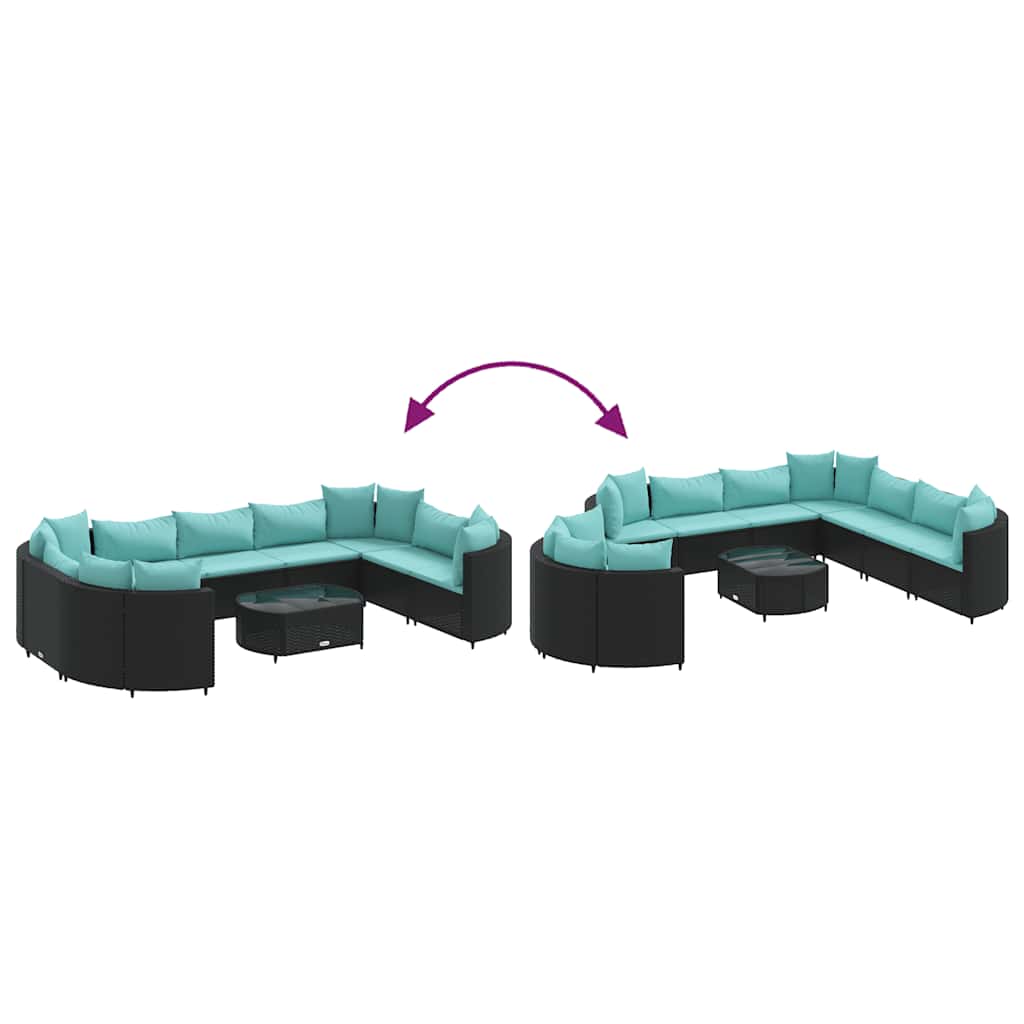 10-delige Loungeset met kussens poly rattan zwart is nu te koop bij PeponiXL, paradijselijk wonen!